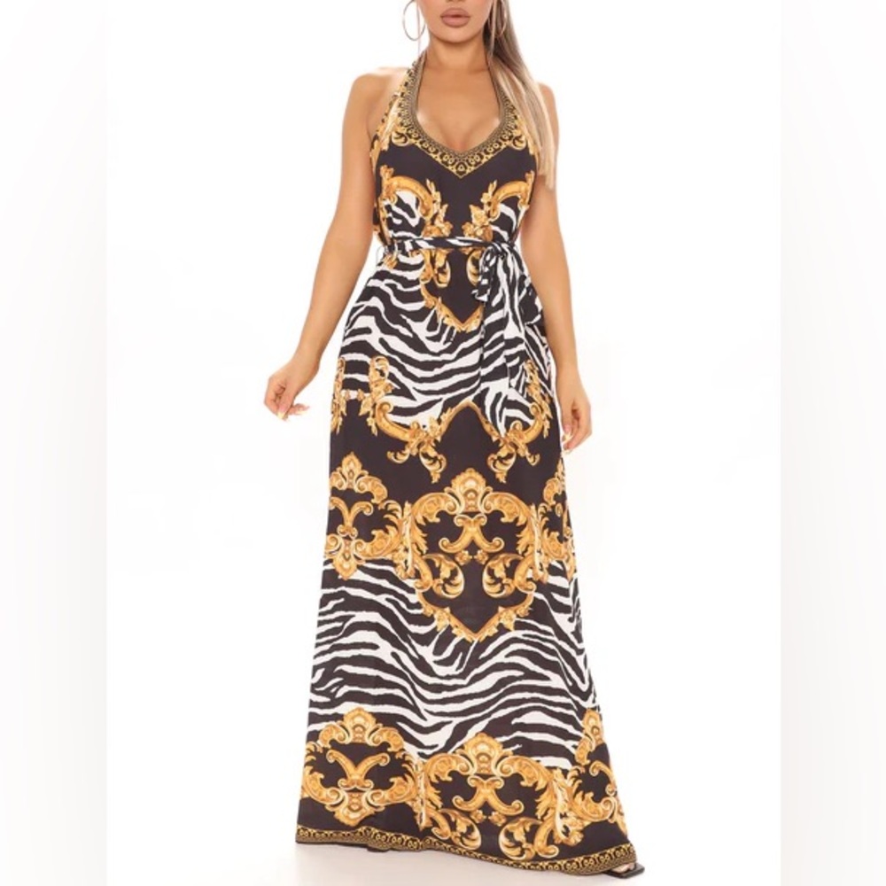 Elegant Zebra Print Maxi Dress